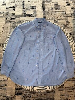 Ralph Lauren Light Blue Button-Down Shirt with Blue Pony Embroidery